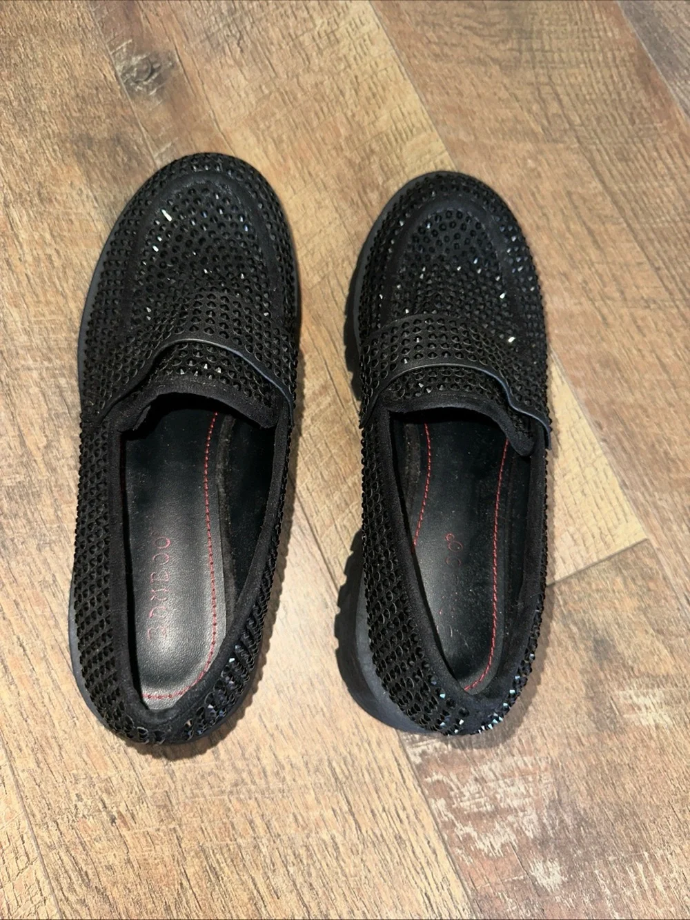 Bamboo Black Rhinestone Embellished Slip-On shoes